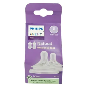 Philips Avent Natural Response Teat – Extra Fast Flow (Flow 5), Set of 2 (SCY965/02)